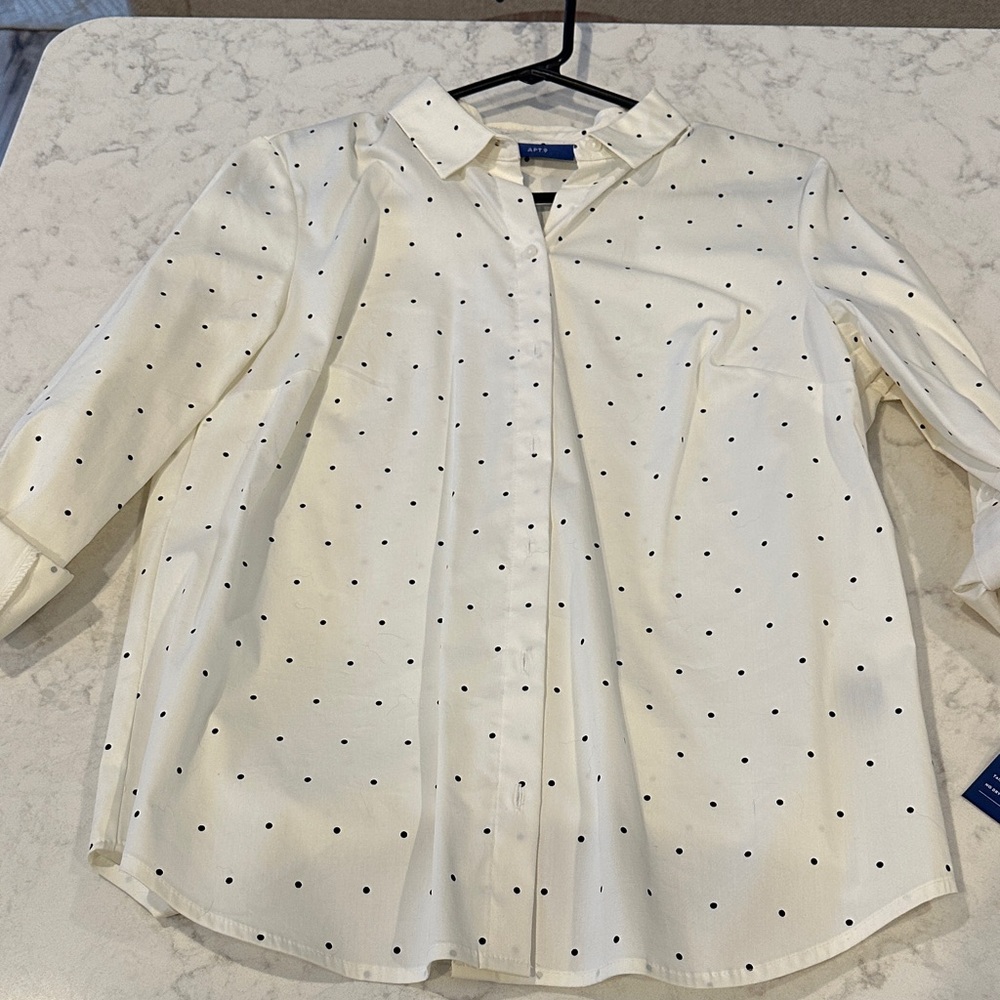 Apt. 9 White Polka Dot Blouse